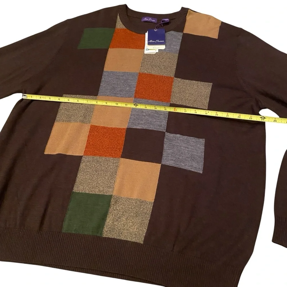 Alan Flusser Brown Argyle Sweater Crew Neck Merino Wool Preppy Classic Mens XXL